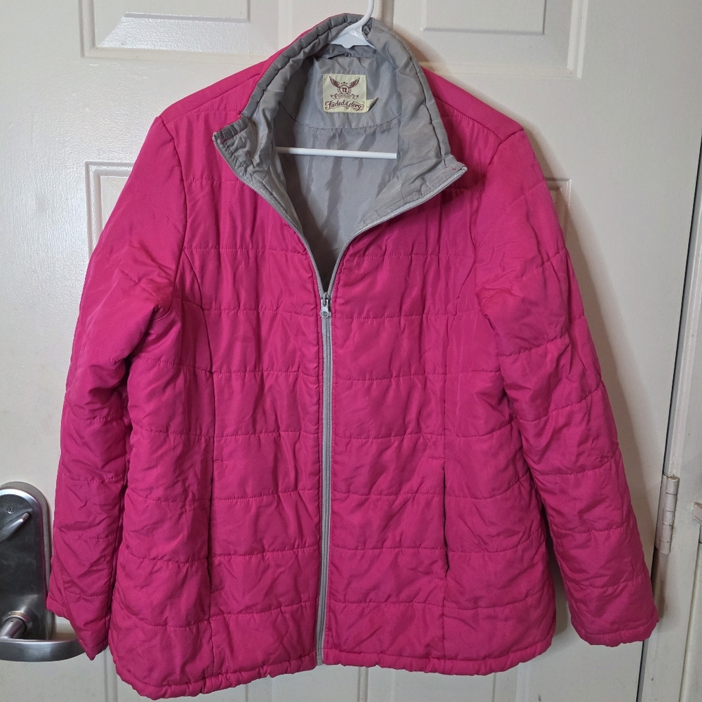 Faded Glory Pink And Gray Polyester Puffer‎ Jacket Size XL